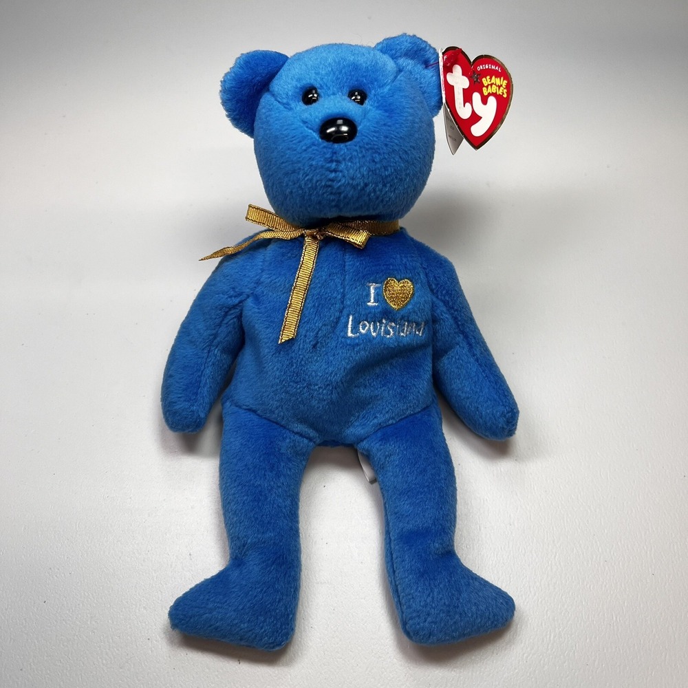 Beanie Baby I Love Louisiana 2005 Blue‎ Bear State Ty Exclusive Gold Ribbon